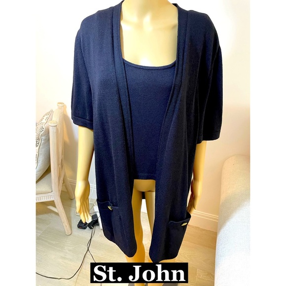 St. John Black Long Blazer and Tee‎ Sz Lg - Picture 1 of 11